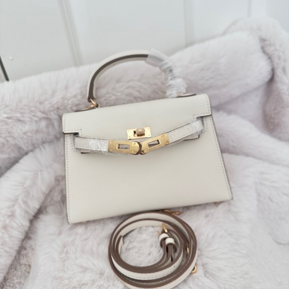 Classic Top Handle Mini Epsom Bag with Gold Hardware in White Cream color
